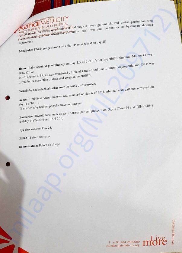 Medical summary of parutty the lost one