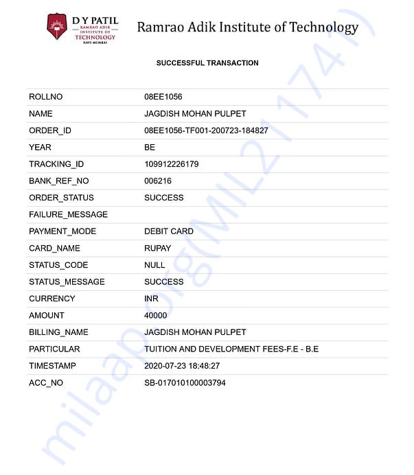 Paid fee online transaction