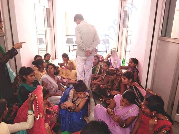 Group Women Doing Kadai And Silai Work.
