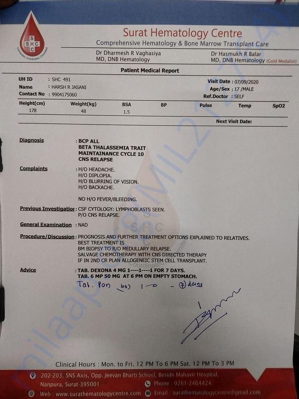 Estimated cost and medical report from Doctor