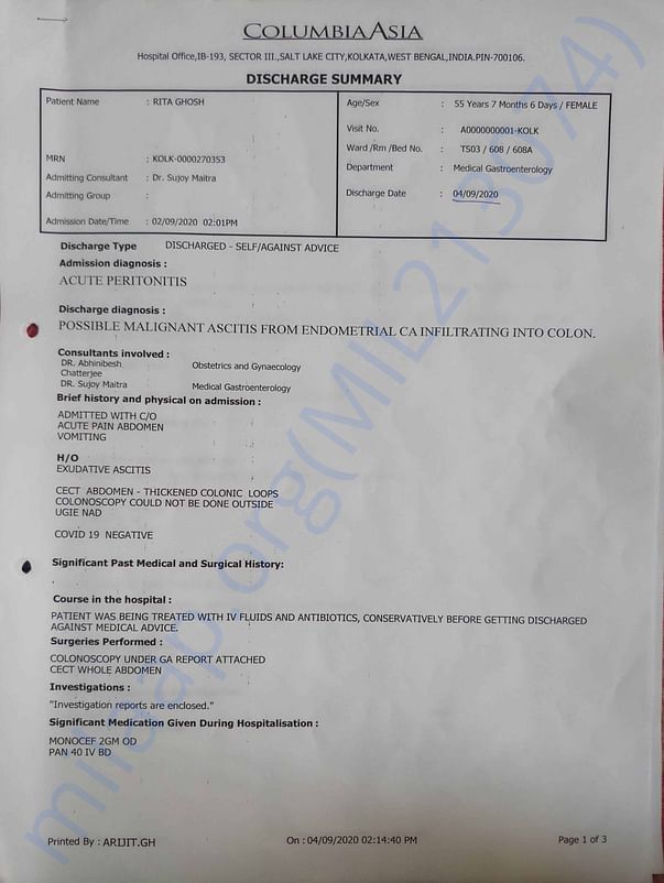 Columbia Asia diagnosis Report