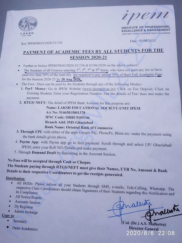 Fees instruction