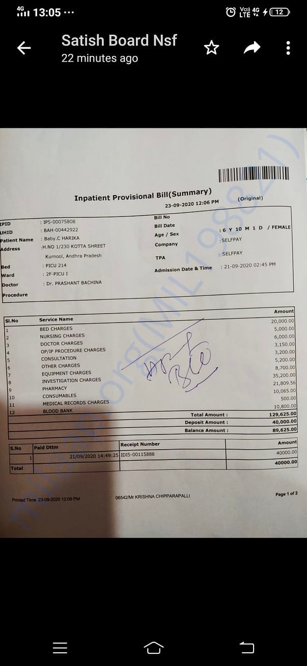 Hospitalization partial bill 20