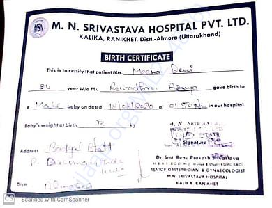 Birth Certificate of late baby
