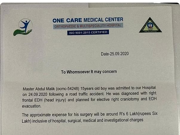 Abdul Malik suffering from Brain Injury