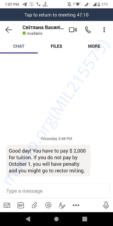 This is her resent message for the fees .
