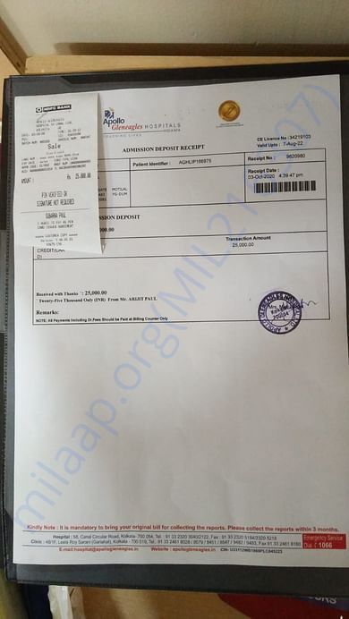 Apollo hospital admission bill