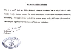 Anil Kumar Suffering bladder Cancer