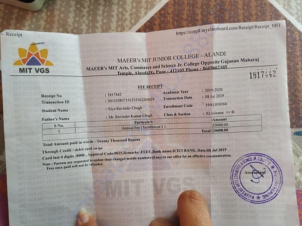 Fees instalment paid so far