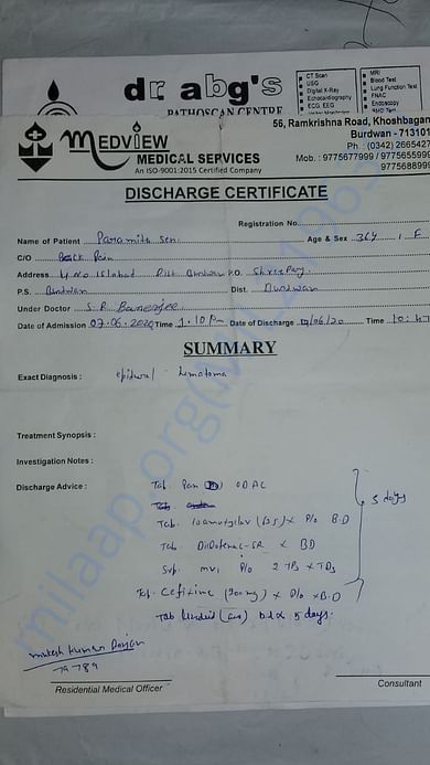 Discharge Certificate