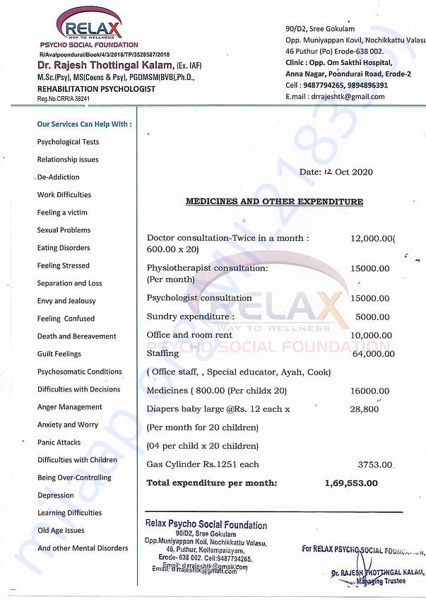 MEDICINE AND OTHER EXPENDITURE DETAILS