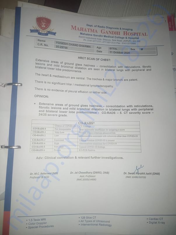 CT Scan Report of 11th October, 2020