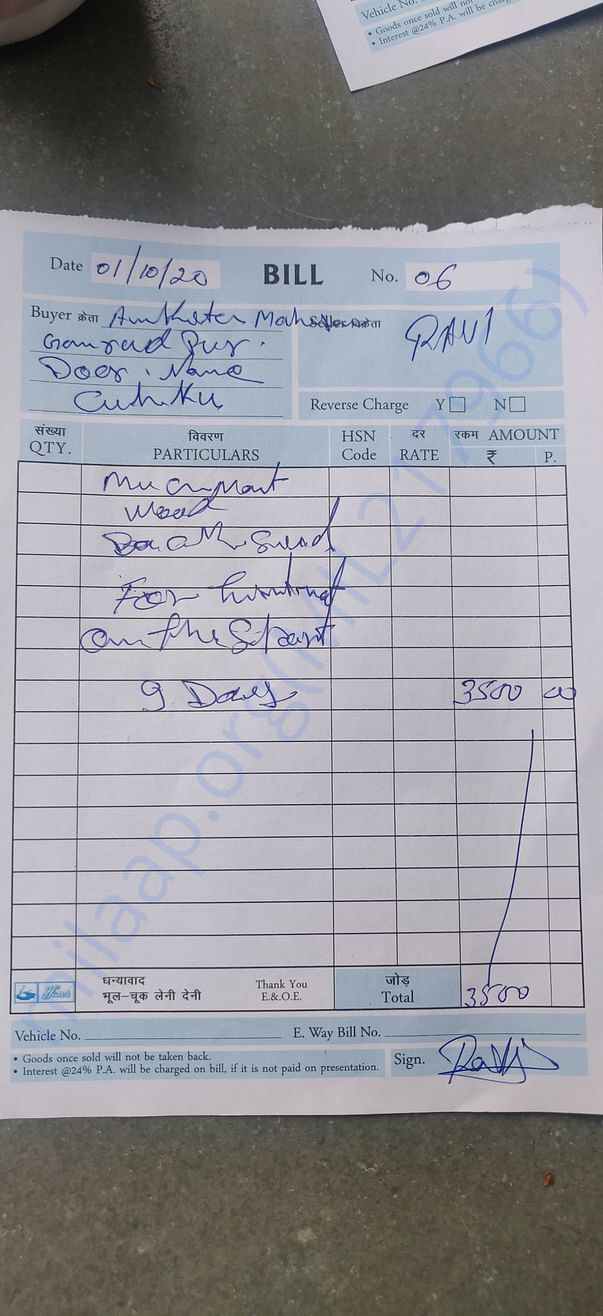 Bill of Treatment of maggot wound on back of an abandoned dog