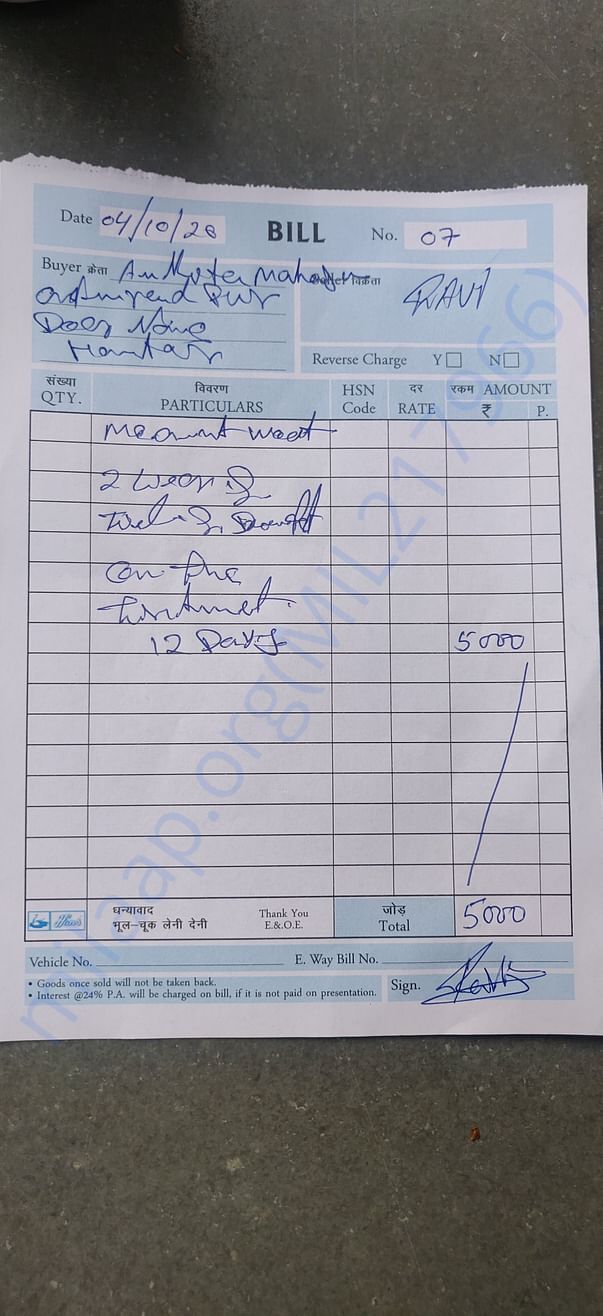 Bill for Treatment of maggot wound on chest of an abandoned dog
