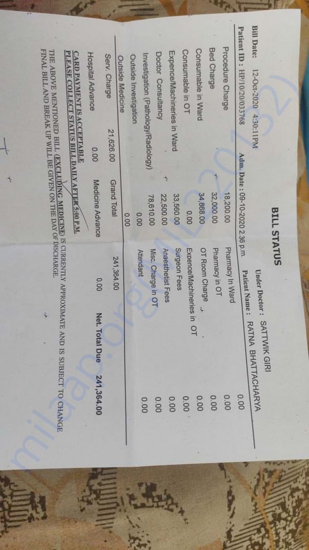 Medical bills of ratna bhattacharya