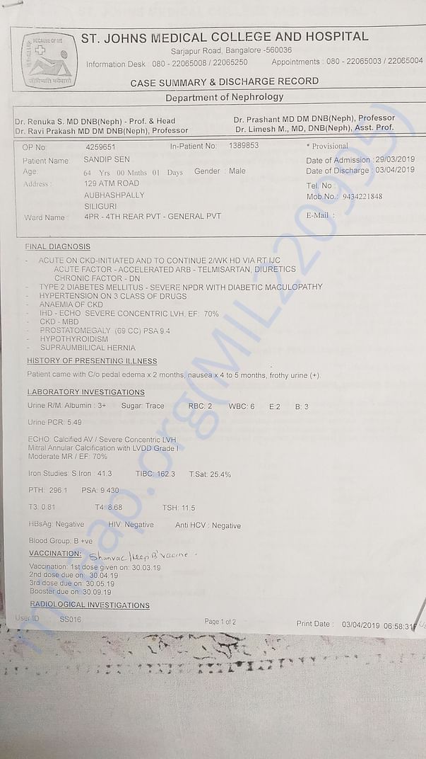 Initial diagonsis of renal failure with medication last year