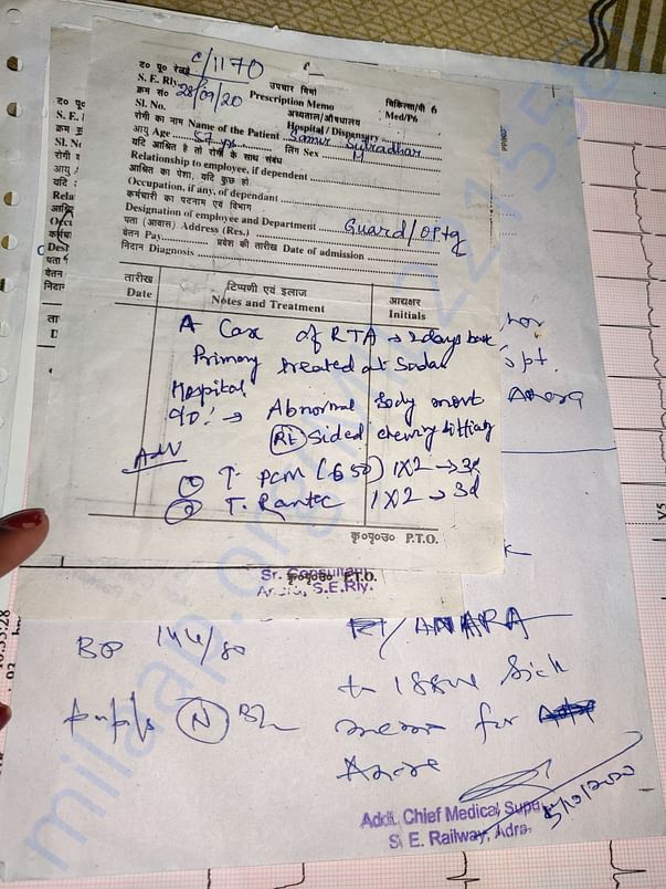 Being a railway employee, took him to the railway hospital first