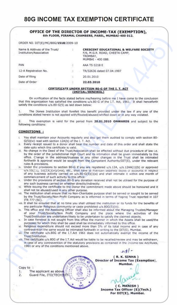 Income -Tax Exemption Certificate