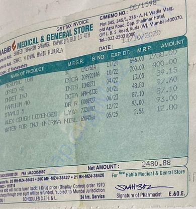 Pharmacy bill (13/10/2020)