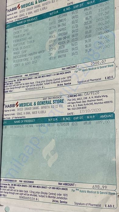 Pharmacy bills (17/10/2020)