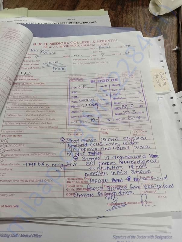 Blood Report acknowledgement