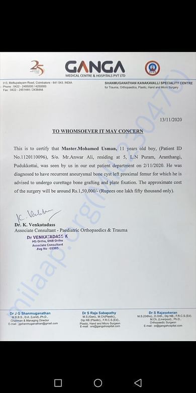 Hospital letter