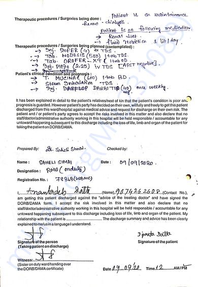 Discharge summary from KPC hospital Kolkata(page2)