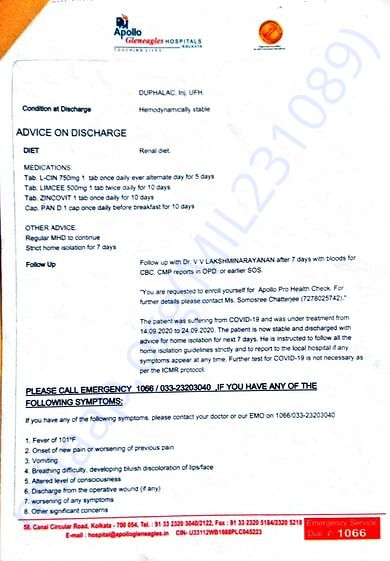 Discharge summary from Apollo Gleneagles Kolkata(page2)