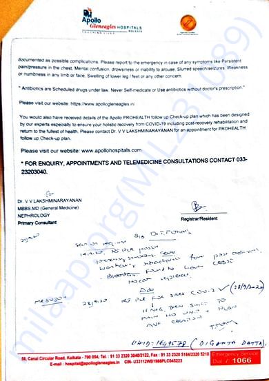 Discharge summary from Apollo Gleneagles Kolkata(page3)