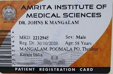 Admission card at Amritha hospital Ernakulam