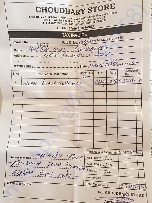 Rice bill for 15 days.