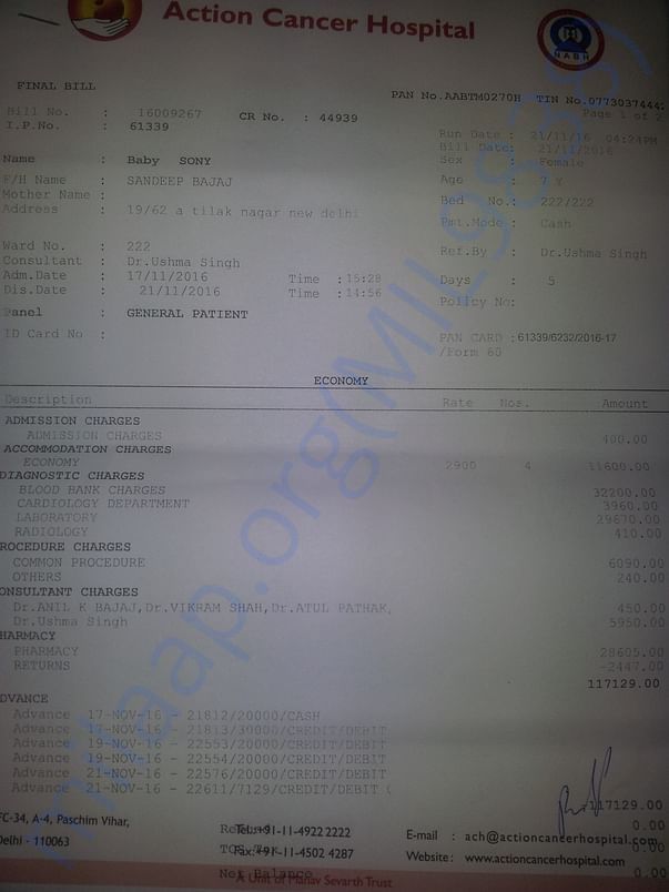 One of the bills of 1.17 lac. Apart from this have paid 1.20 lac.