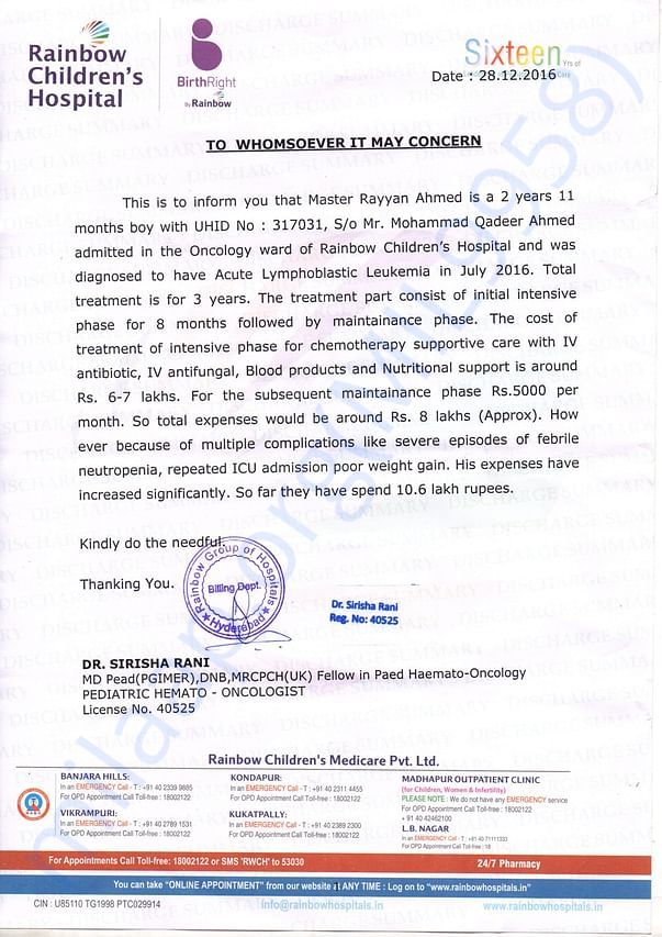 Approximate coat of treatment around 20 Lakhs