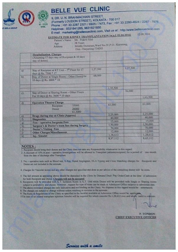 Medical Report stating reason and Schedule for Surgery