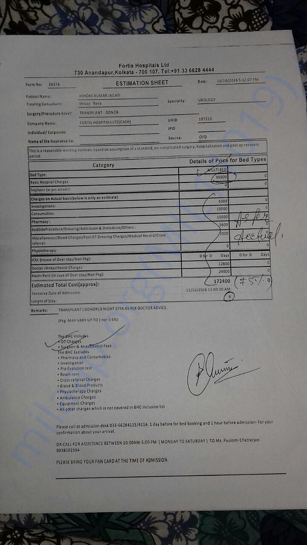 Estimation for the test of the donor