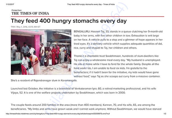 Times of India covers the food drive