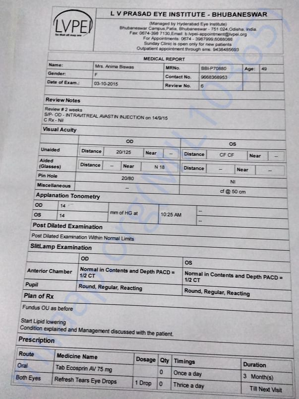 Eye test reports lvp