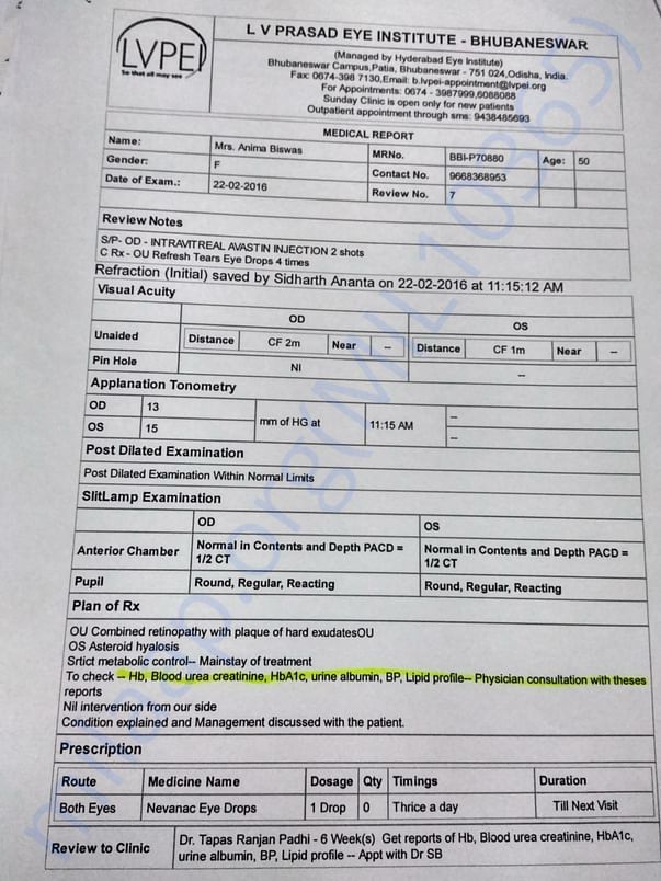 Eye test medical report 2
