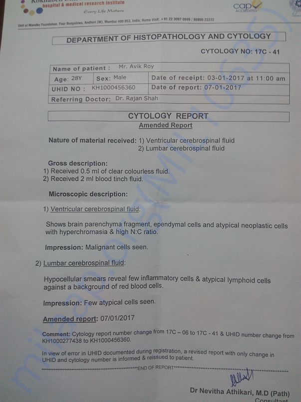 Cytology report after shunting