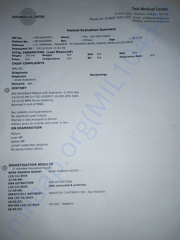 Patient Admission report_Tata Medical Center, Kolkata