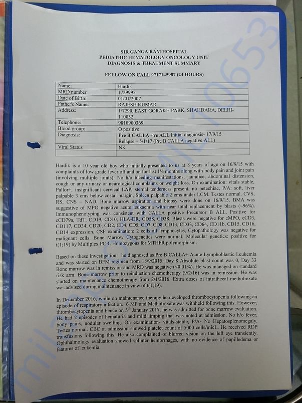 Diagnosis and Treatment Summary of Hardik 1