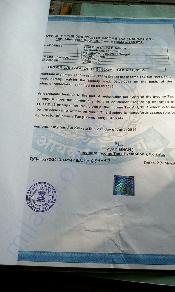 Organization 80G (12A) certificate