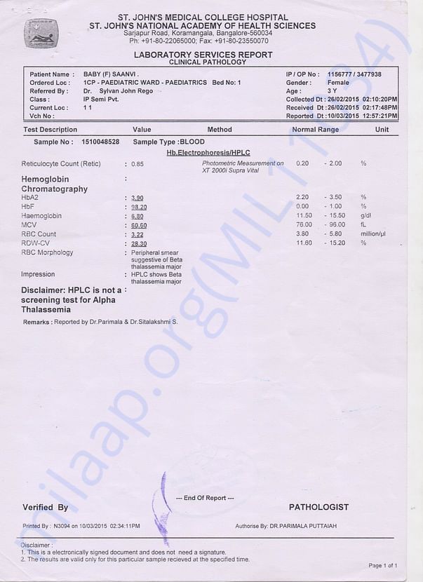 Baby Saanvi Test Report