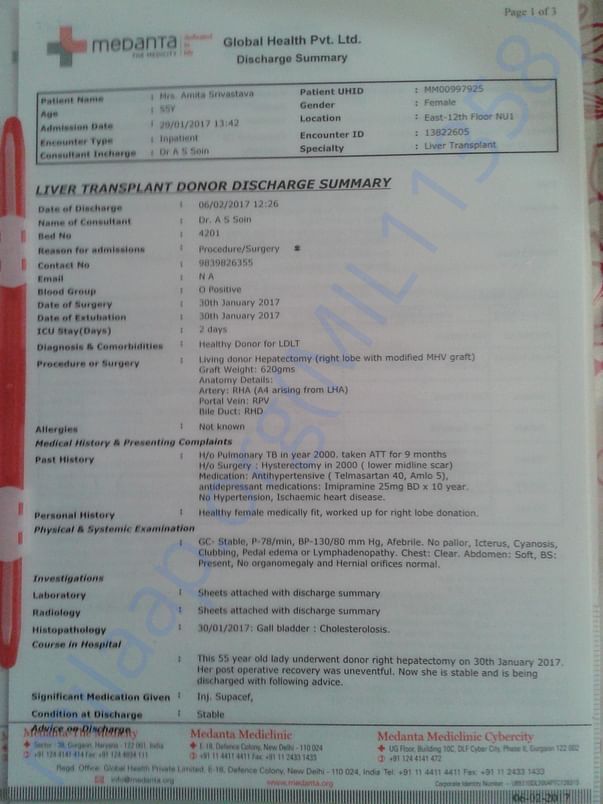 Living donor discharge summary