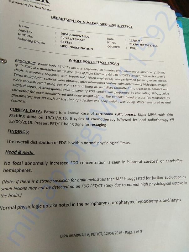 PET/CECT Scan Report on 12-4-16