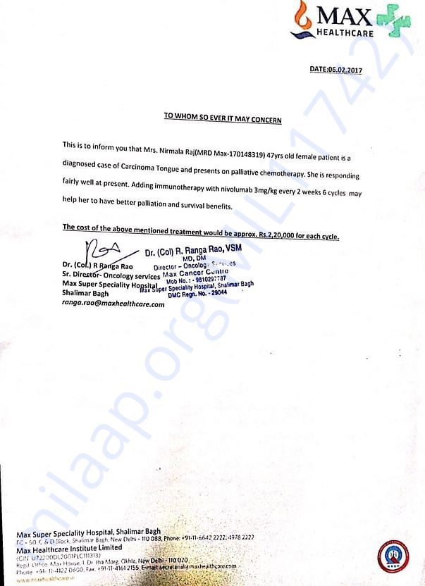 Immunotherapy cost for 6 sessions(3months)