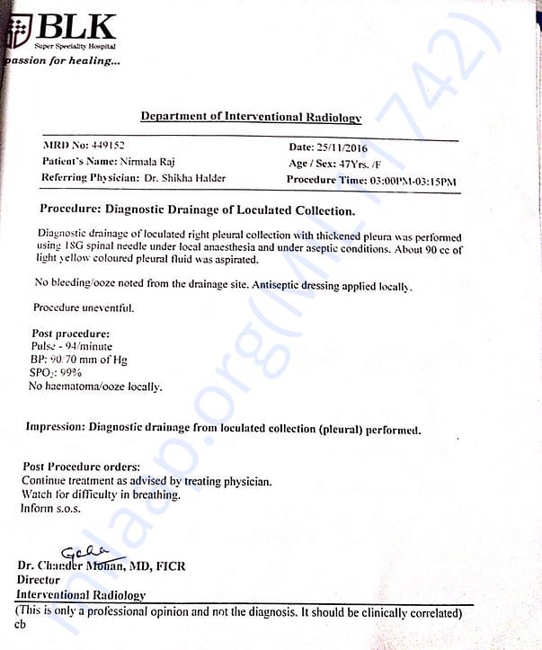 Pleural effusion drainage bill- BLK(25/11/16)