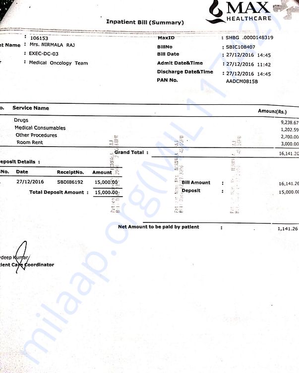 Chemo bill- 27/12/16, Max