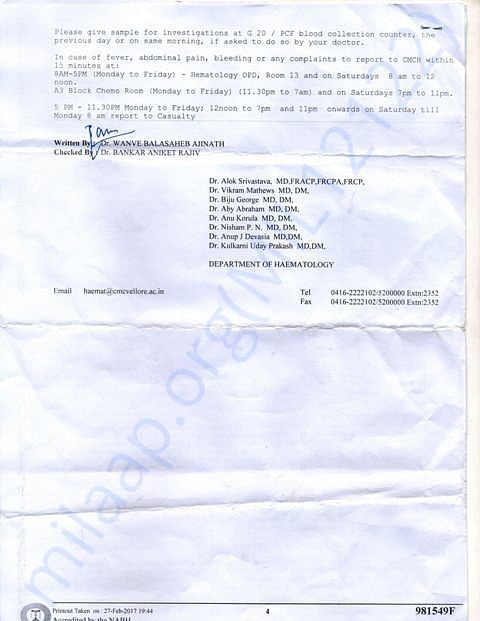 DISCHARGE CERTIFICATE AS I COULD NOT START TREATMENT (BMT)DUE TO MONEY