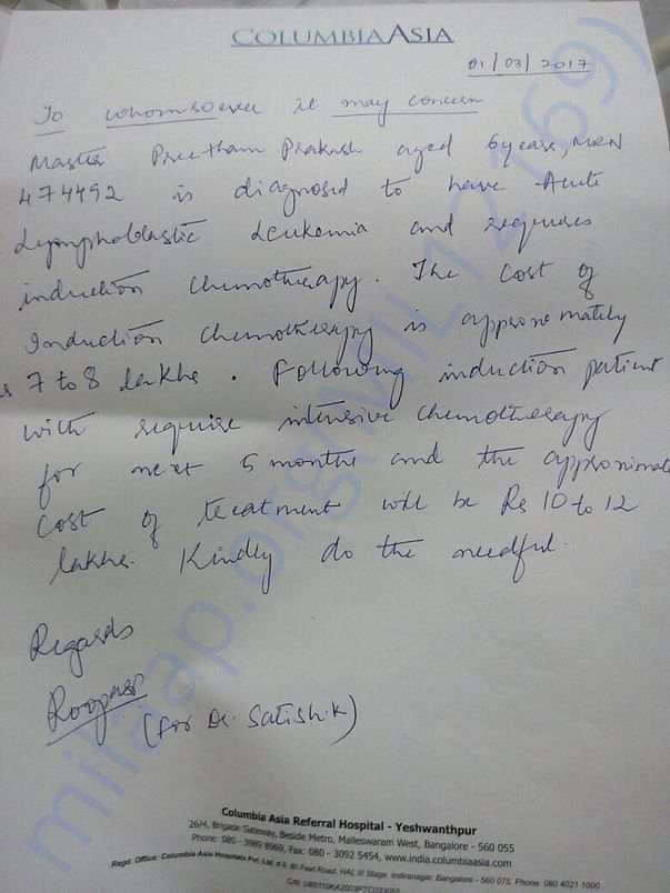 Preetham's treating Doctor's consent attached